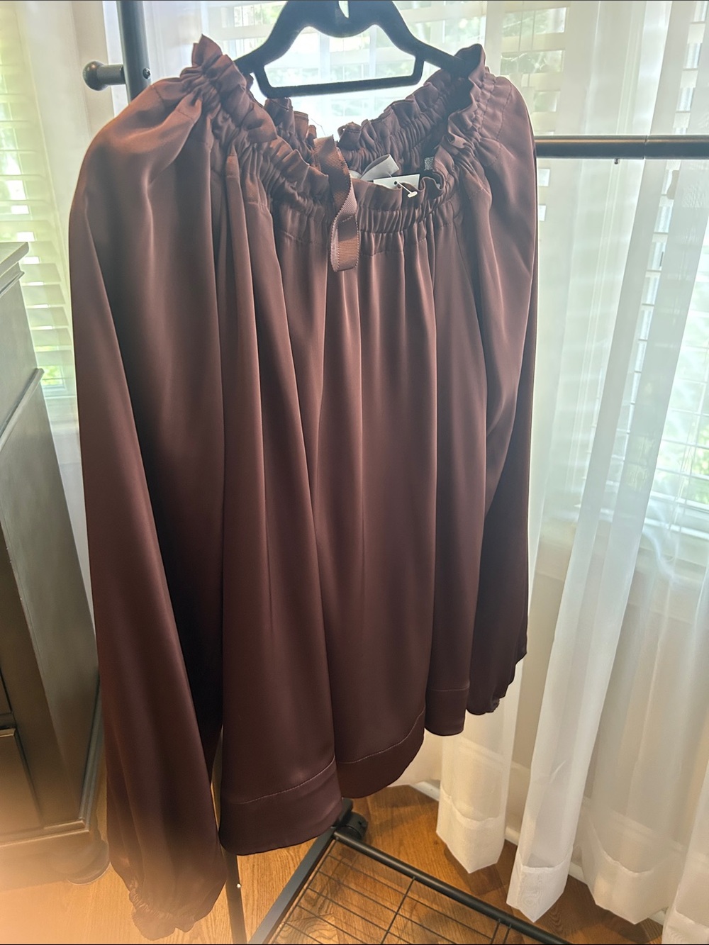 H&M Brown Satin Peasant Blouse